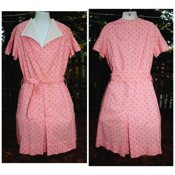 VTG Girls Pink Square Polka Dot School Dress 10